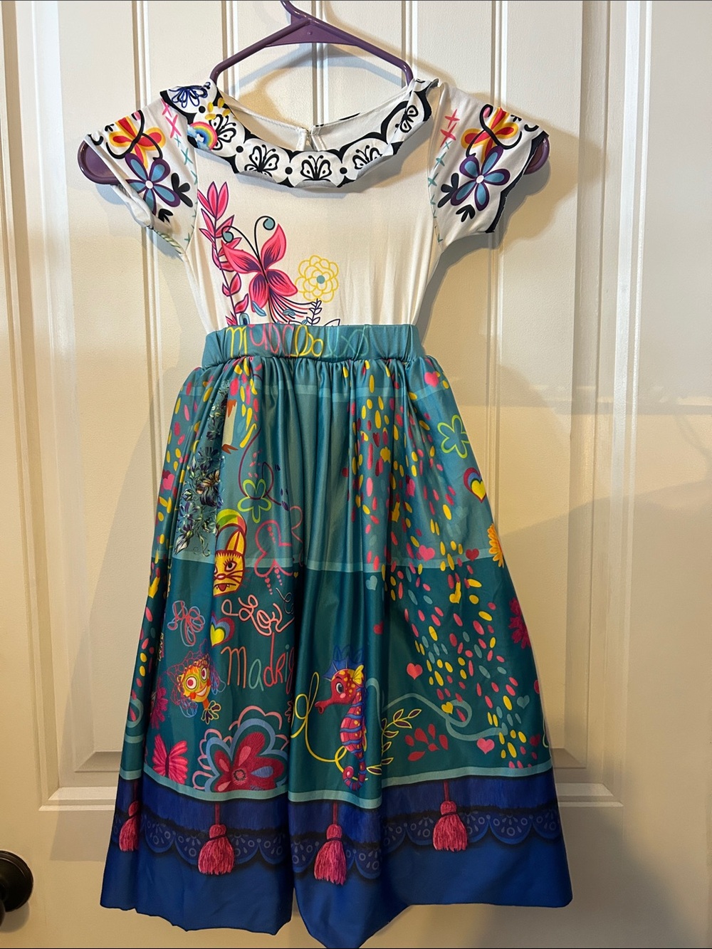 Girls Teal Floral Graphic Casual Dress with White Bodice